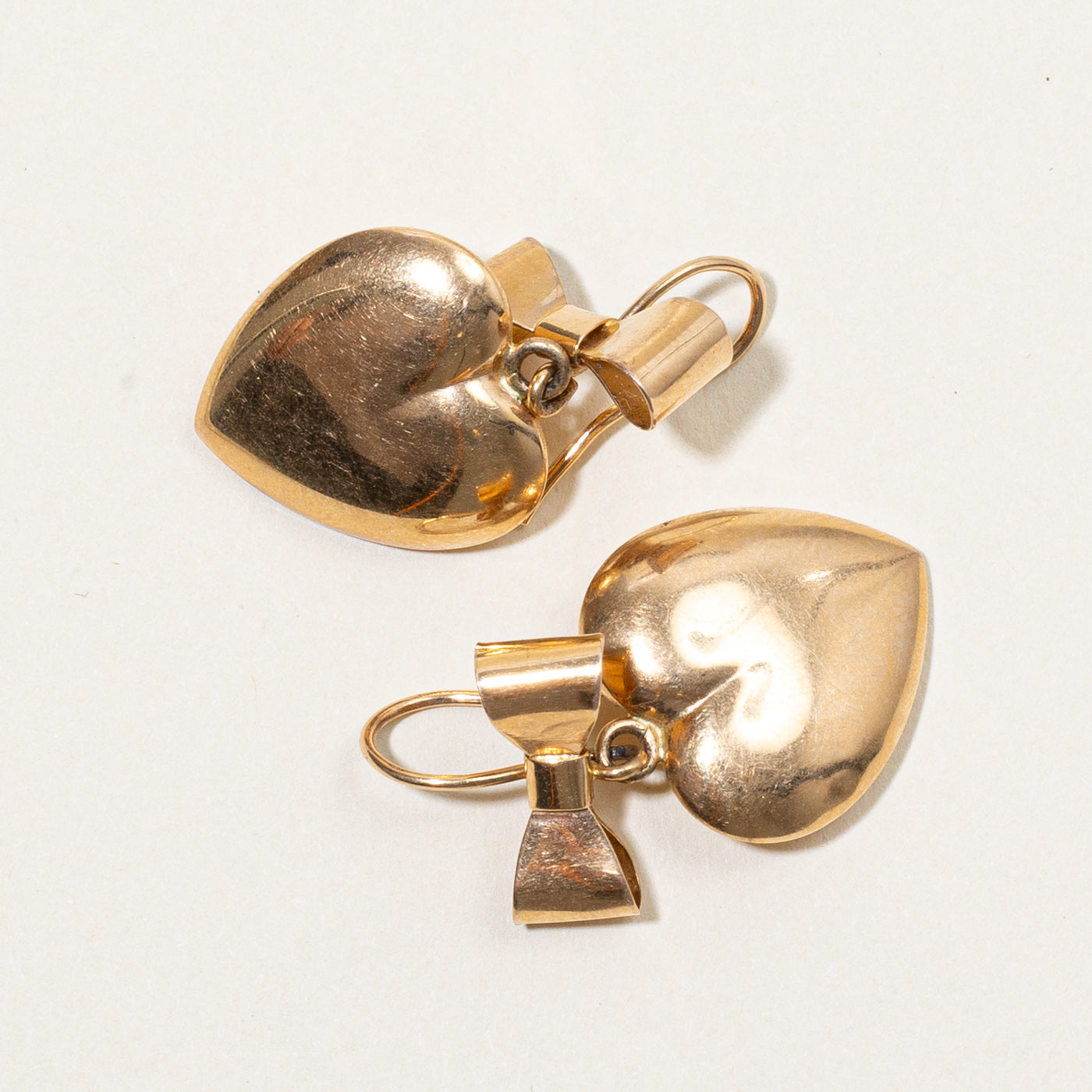 14k Yellow Gold Bow & Heart Earrings