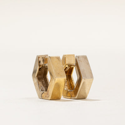 18k Two Tone Gold Hexagon Hoop Earrings