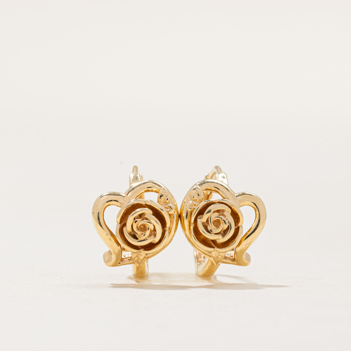 18k Yellow Gold Rose Hoop Earrings