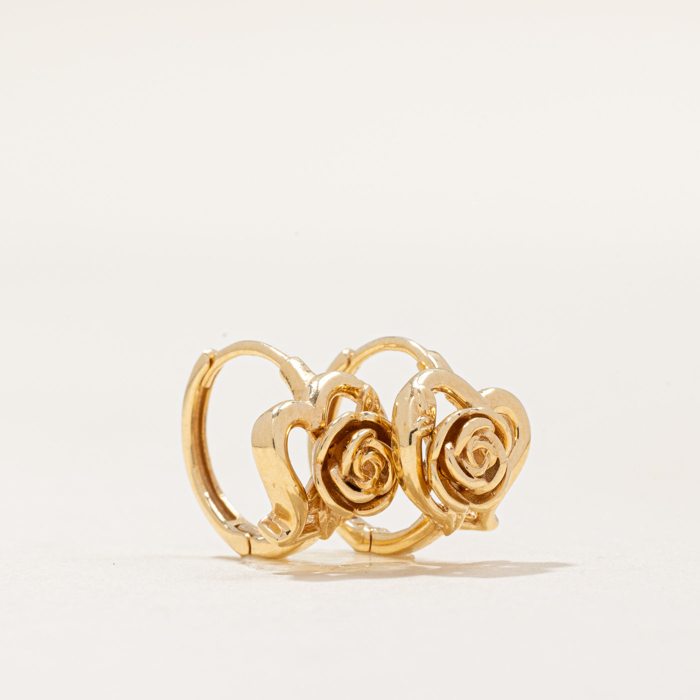 18k Yellow Gold Rose Hoop Earrings