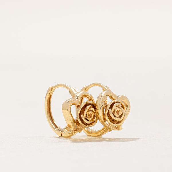 18k Yellow Gold Rose Hoop Earrings