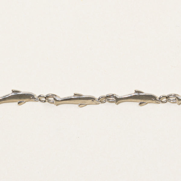 10k White Gold Dolphin Link Bracelet | 7.25