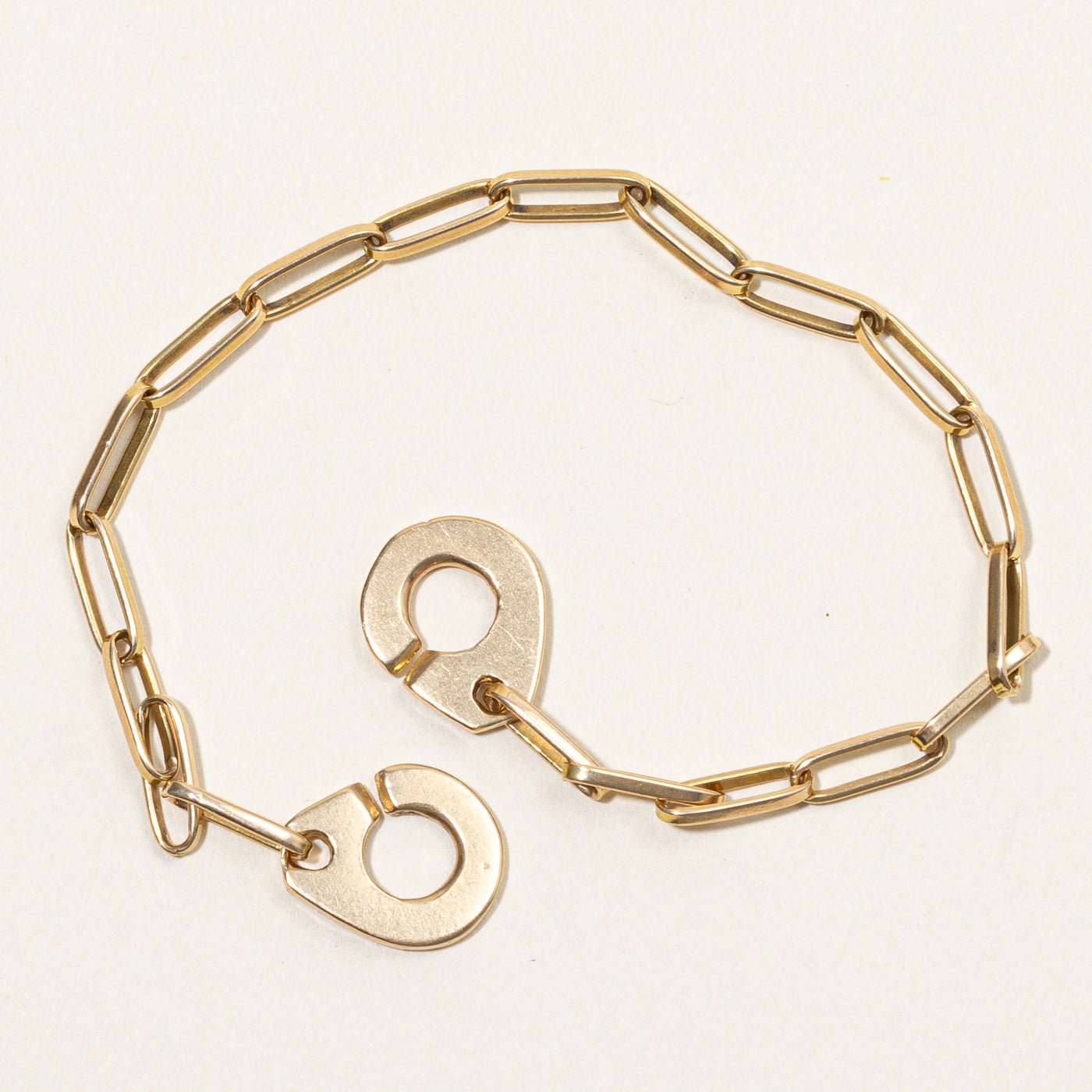 18k Yellow Gold Paperclip Cuff Closure Bracelet | 7" |
