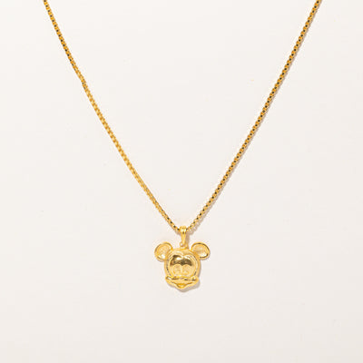 24k Yellow Gold Mickey Mouse Pendant & Necklace | 16