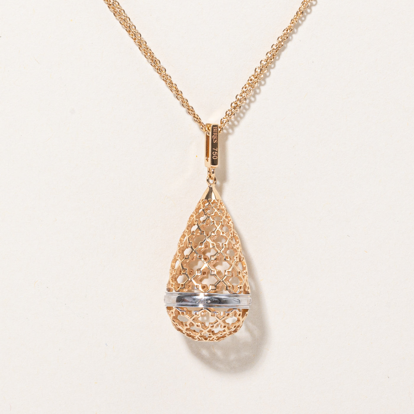 Birks' 18k Two Tone Gold Cage Pendant & Necklace | 28" |