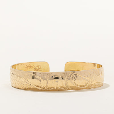 14k Yellow Gold Indigenous Art Bangle | 6.5