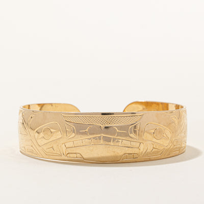 14k Yellow Gold Indigenous Art Bangle | 6.5