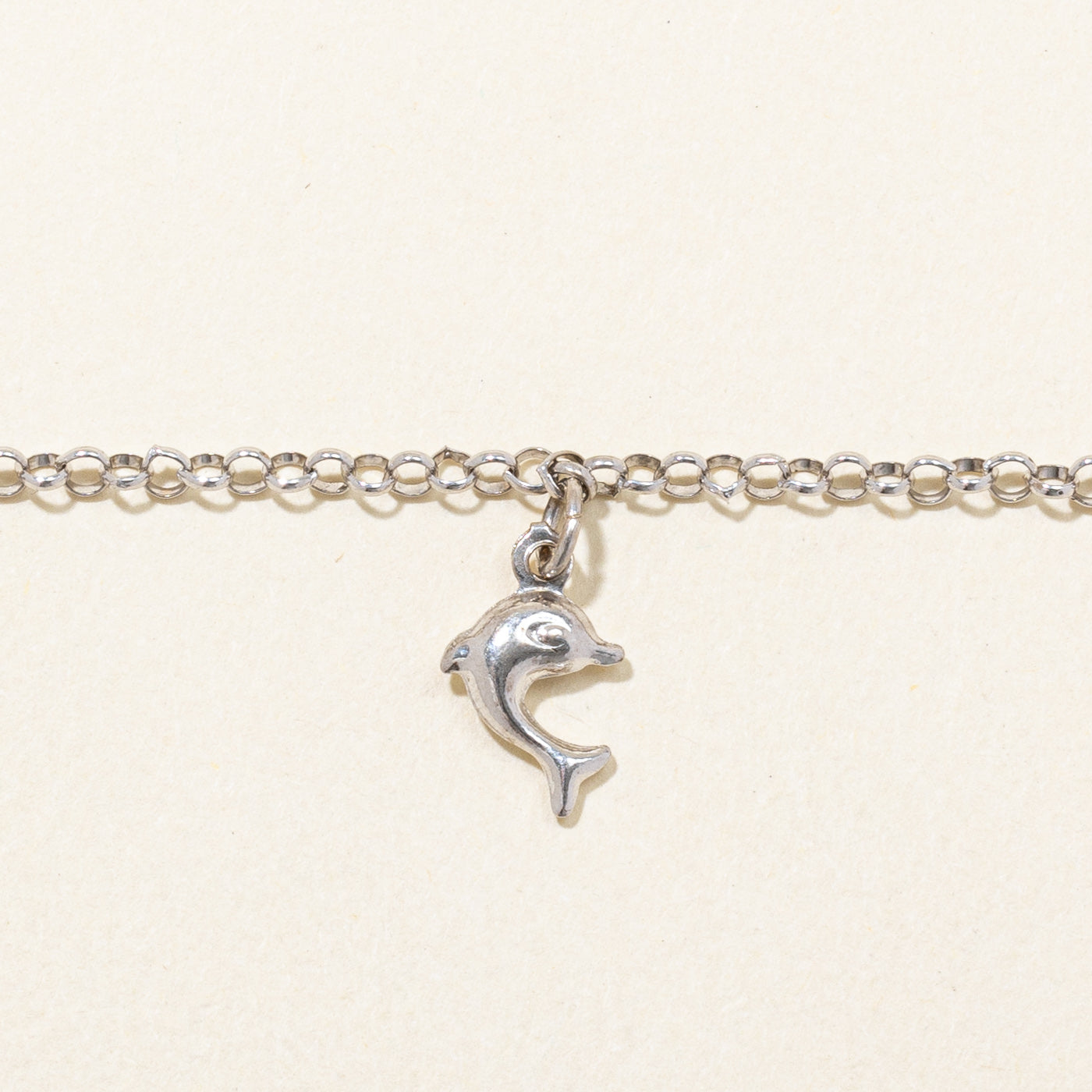 Italian 18k White Gold Dolphin & Heart Charm Bracelet | 9.25" |