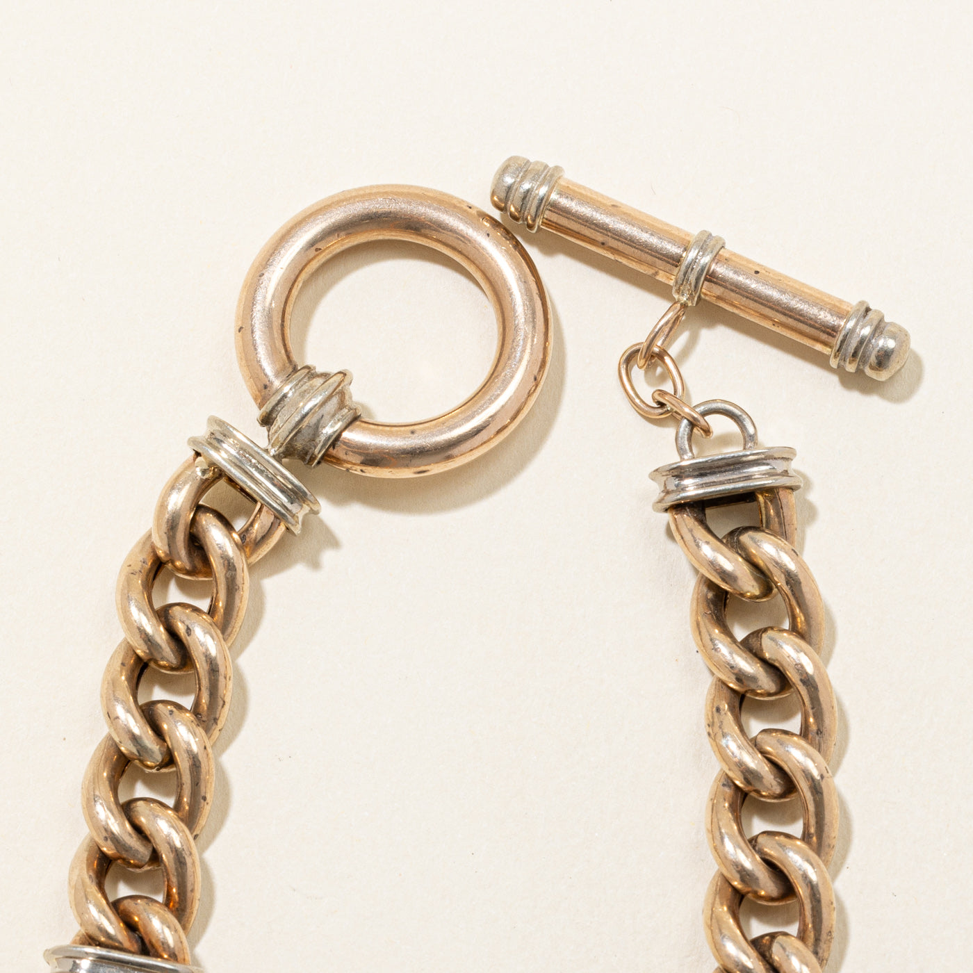9k Two Tone Gold Toggle Clasp Bracelet | 8" |