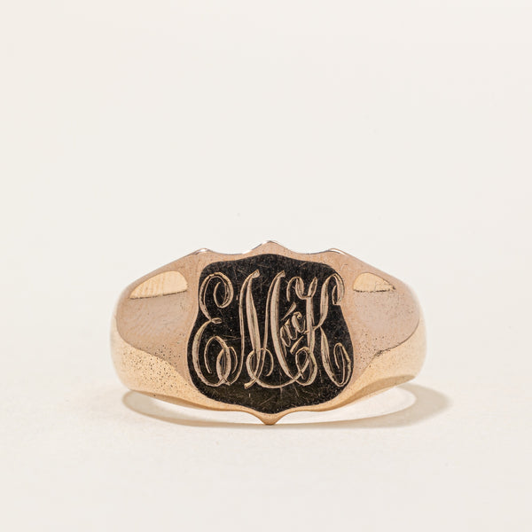 15k Yellow Gold 'EMK' Signet Ring | SZ 9.25 |