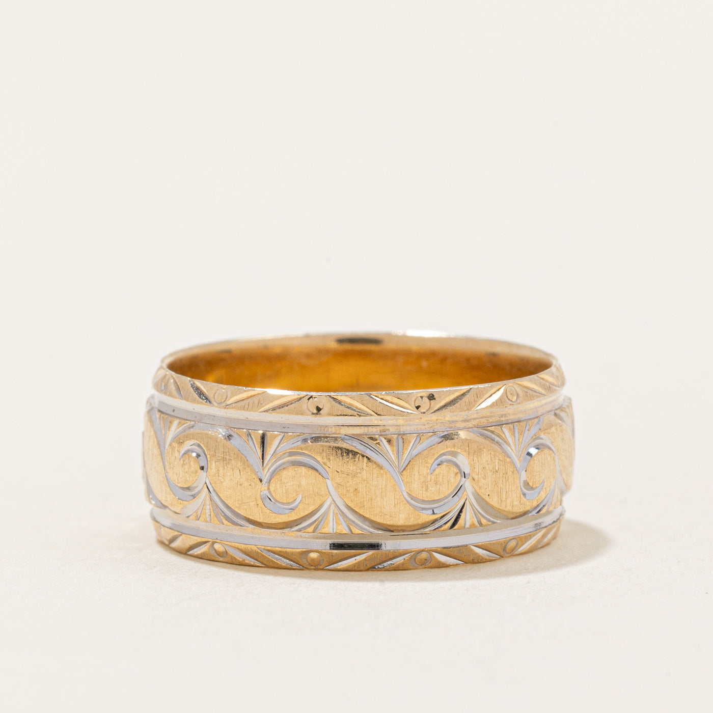 10k Two Tone Gold Engraved Band | SZ 6.25 |