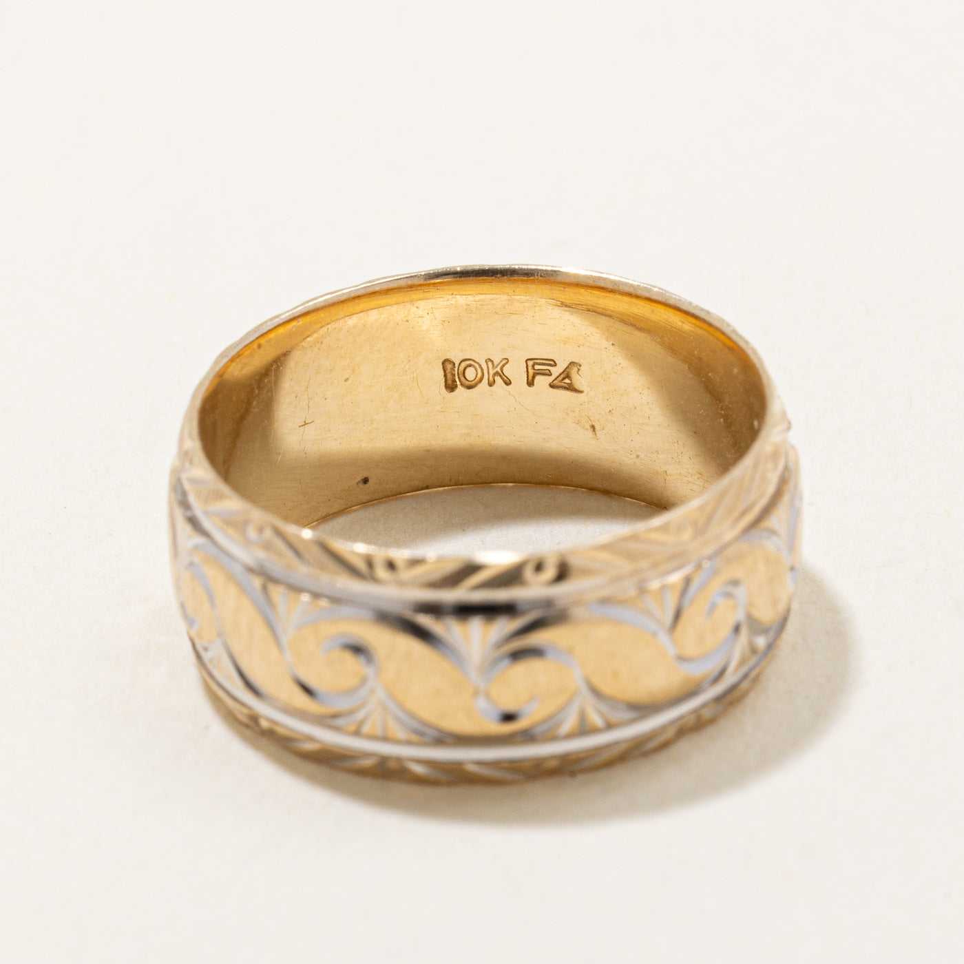 10k Two Tone Gold Engraved Band | SZ 6.25 |