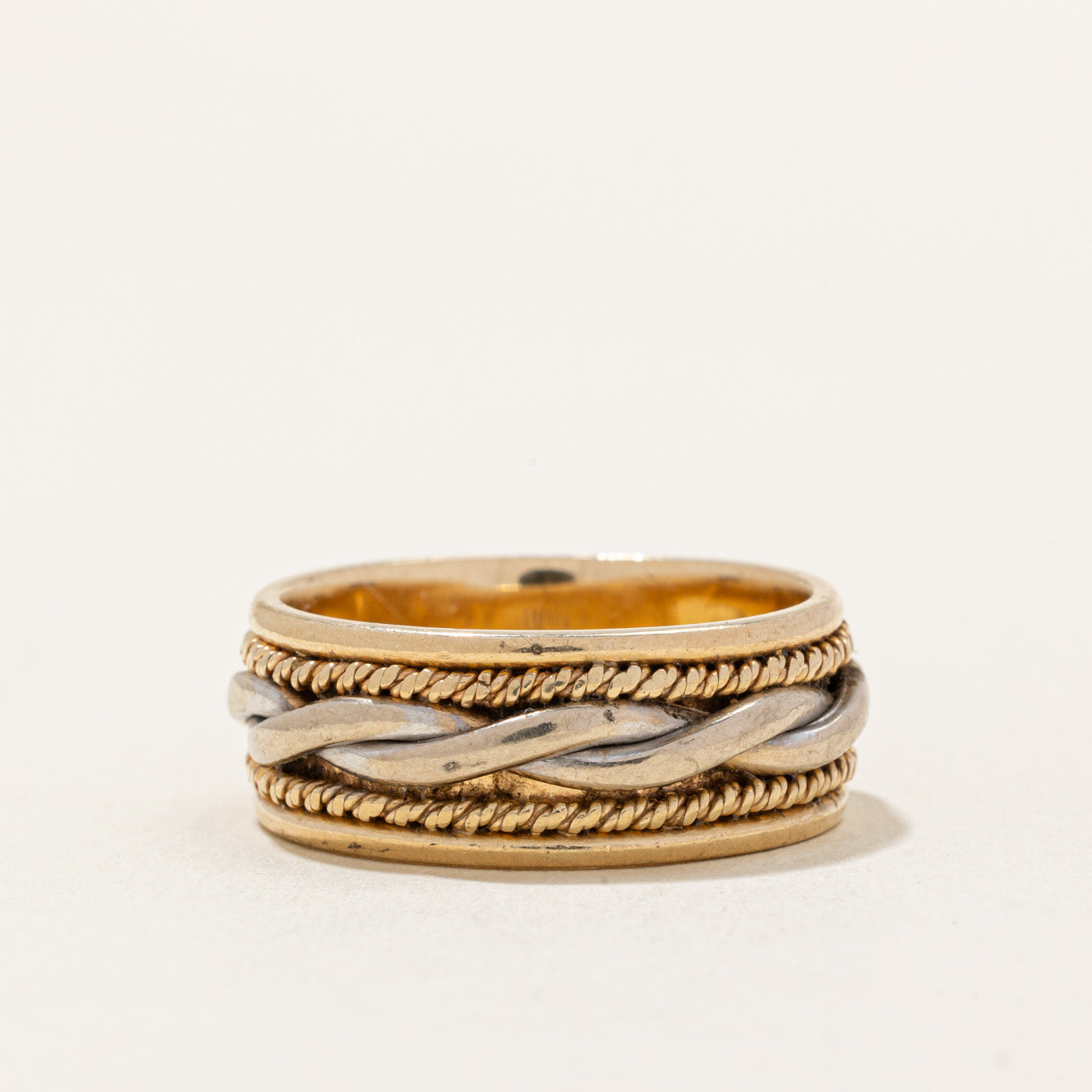 Alliance tressée bicolore en or 14 carats | Taille 8,25 | 