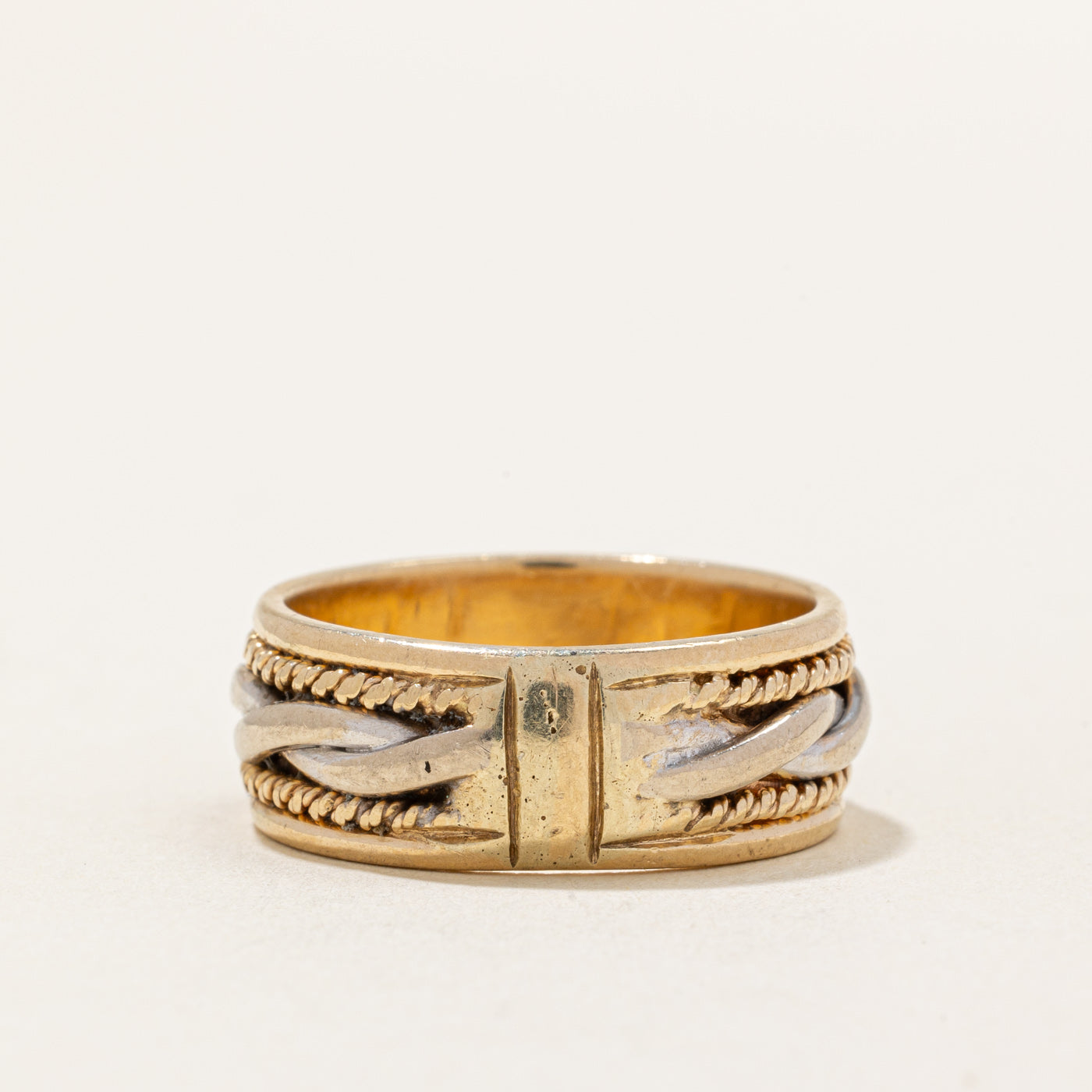 Alliance tressée bicolore en or 14 carats | Taille 8,25 | 