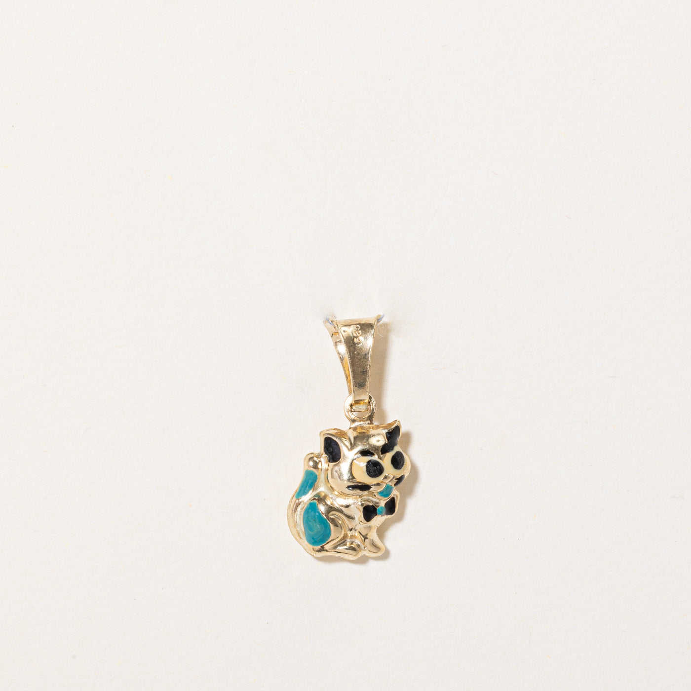 14k Yellow Gold & Enamelled Cat Pendant