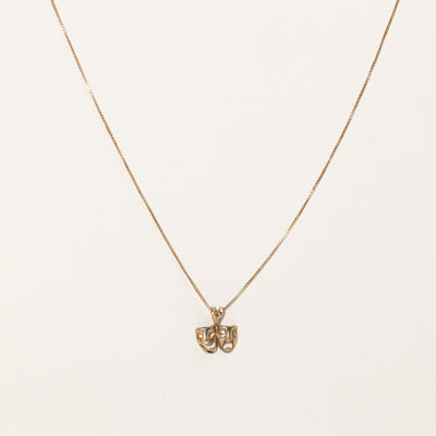 Gold Mask Pendant Necklace | 16