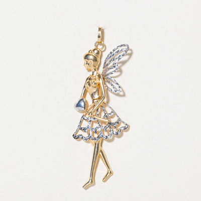 18k Two Tone Gold Fairy Pendant