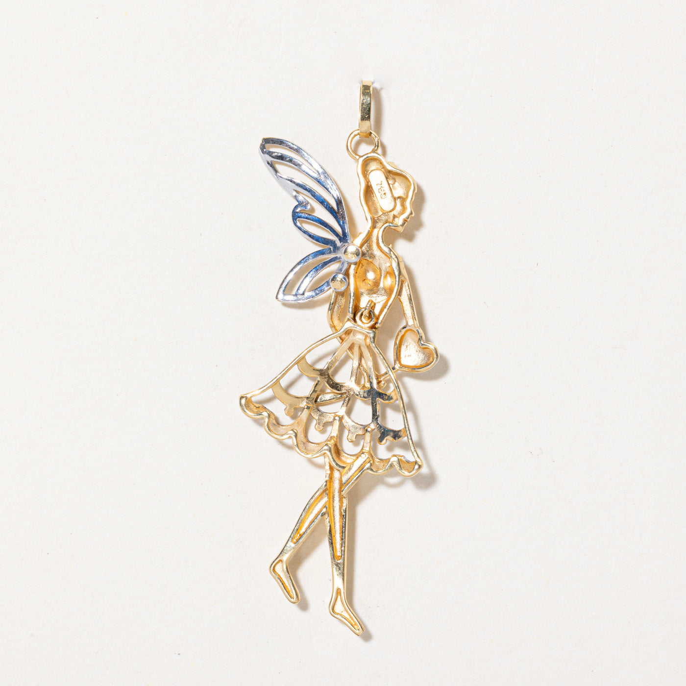 18k Two Tone Gold Fairy Pendant