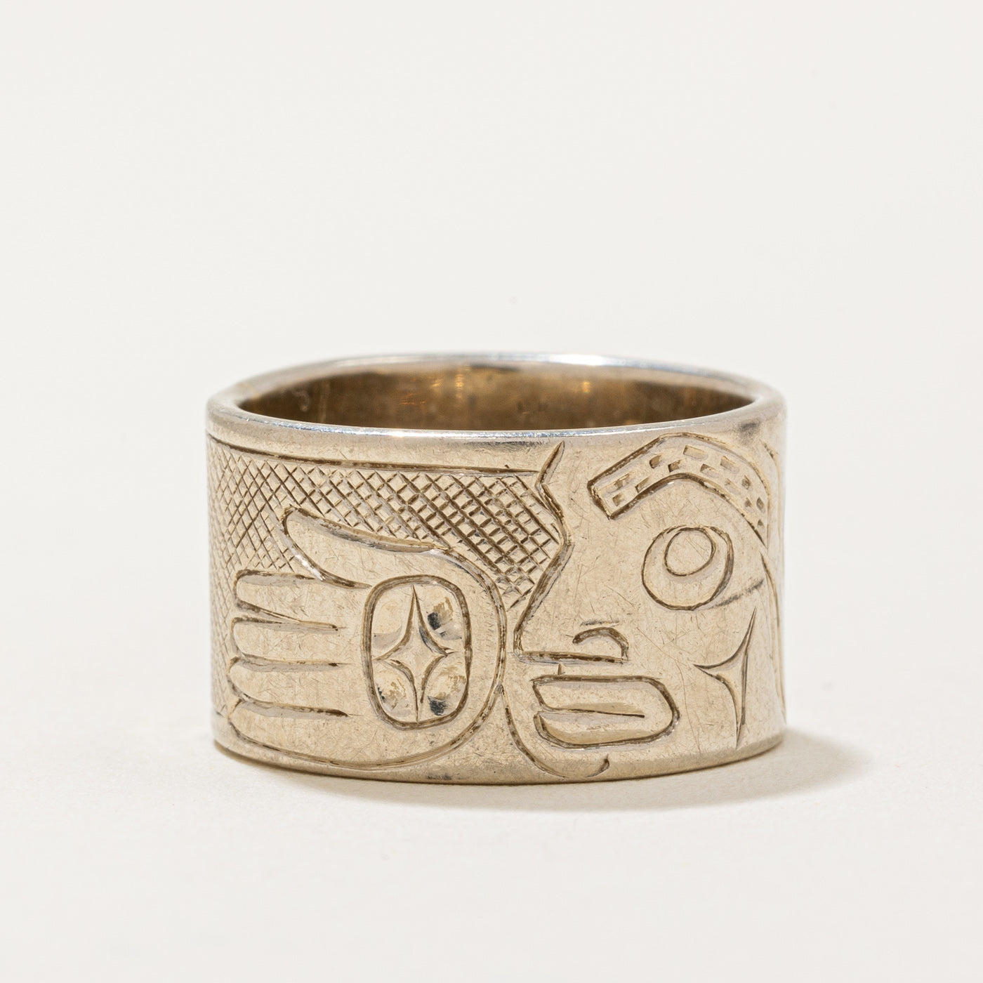 14k White Gold Indigenous Art Ring | SZ 4.75 |