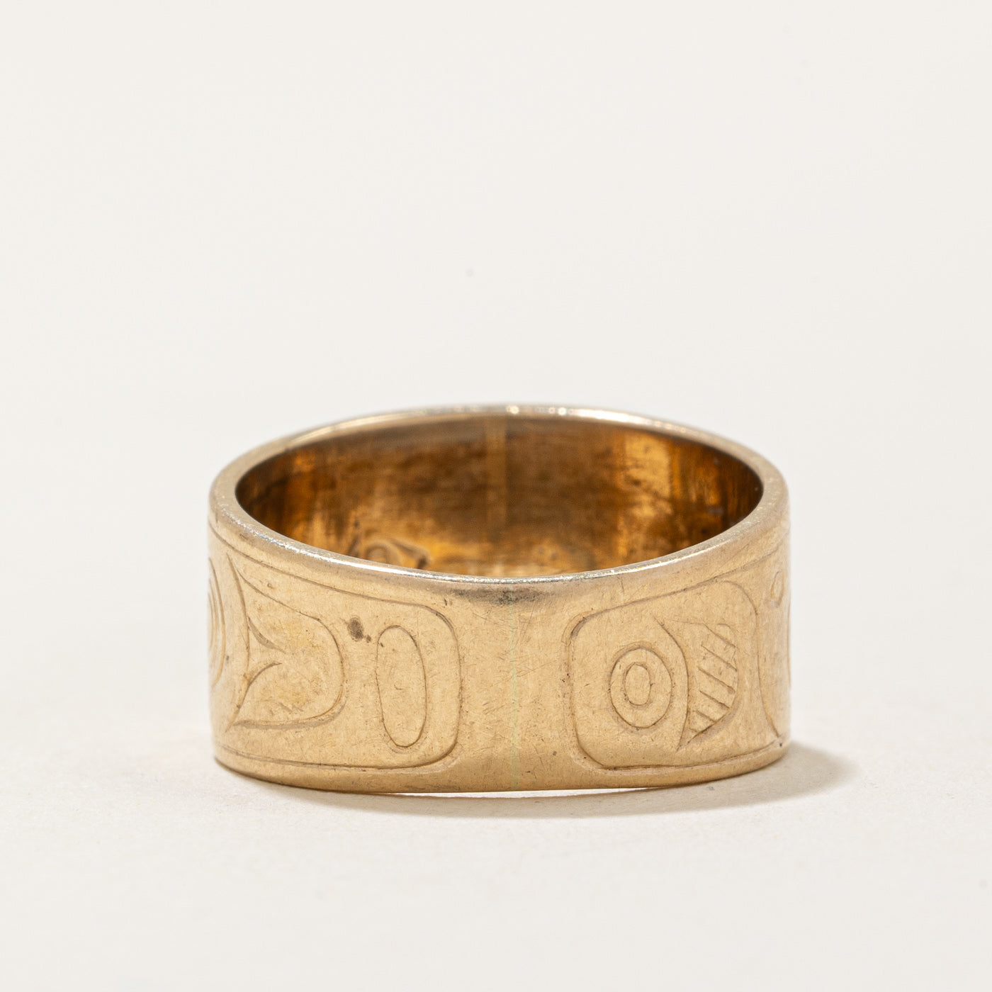 Bague en or jaune 12 carats d'inspiration autochtone | Taille 4,5 | 