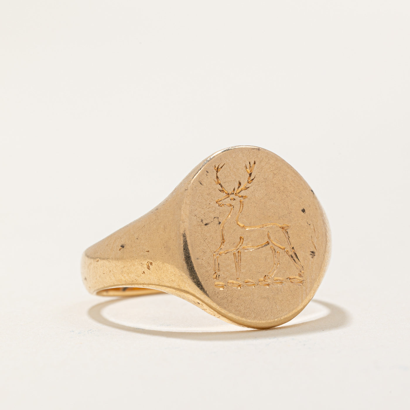 14k Yellow Gold Deer Signet Ring | SZ 8.75 |