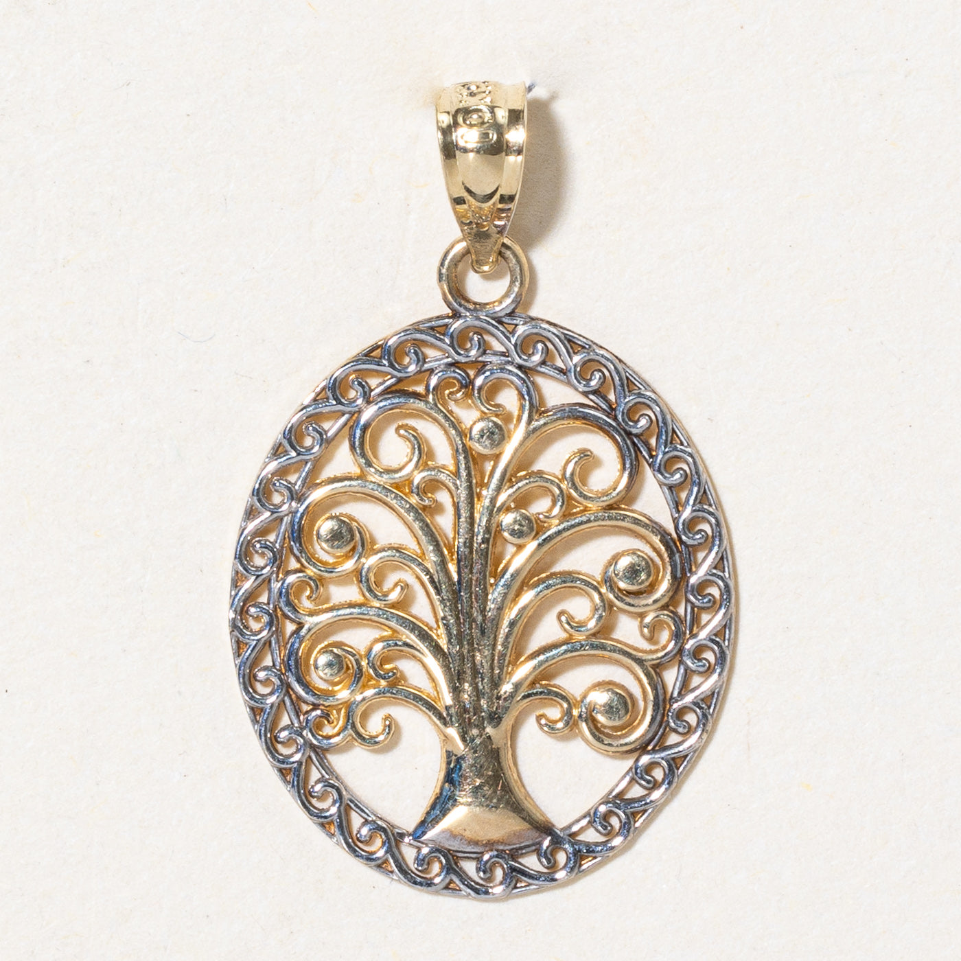 10k Two Tone Gold Tree Pendant