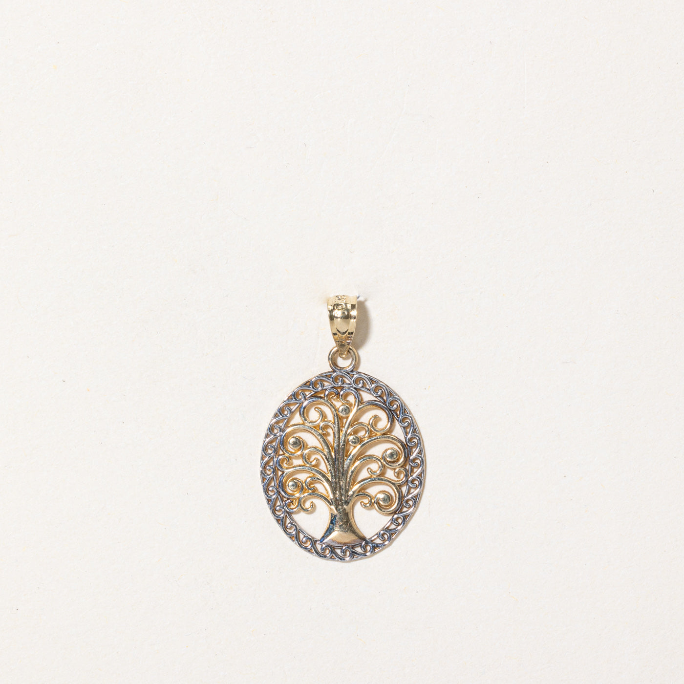 10k Two Tone Gold Tree Pendant