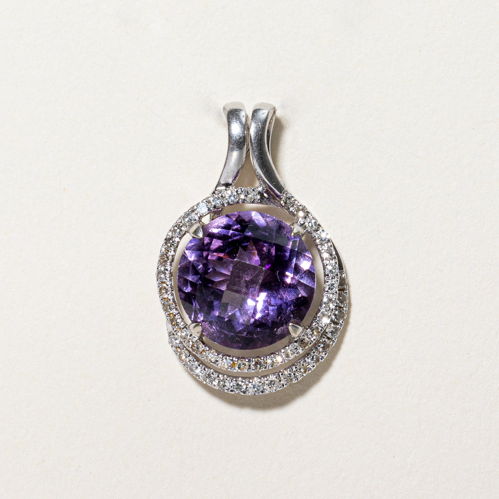 Amethyst & Halo Diamond Pendant | 3.00ct, 0.10ctw |