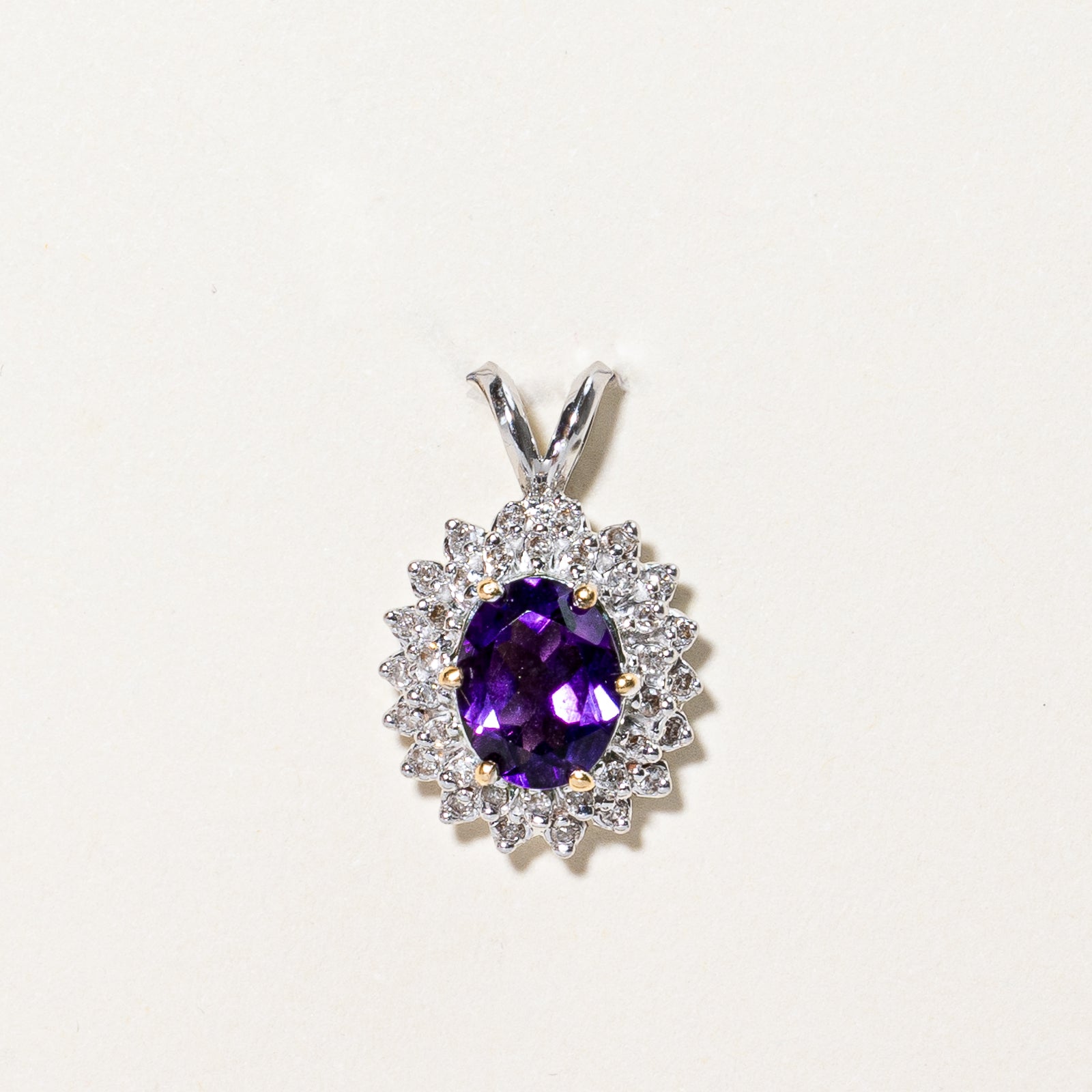 Oval Cut Amethyst & Diamond Halo Pendant | 1.85ct, 0.18ctw |