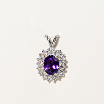 Oval Cut Amethyst & Diamond Halo Pendant | 1.85ct, 0.18ctw |