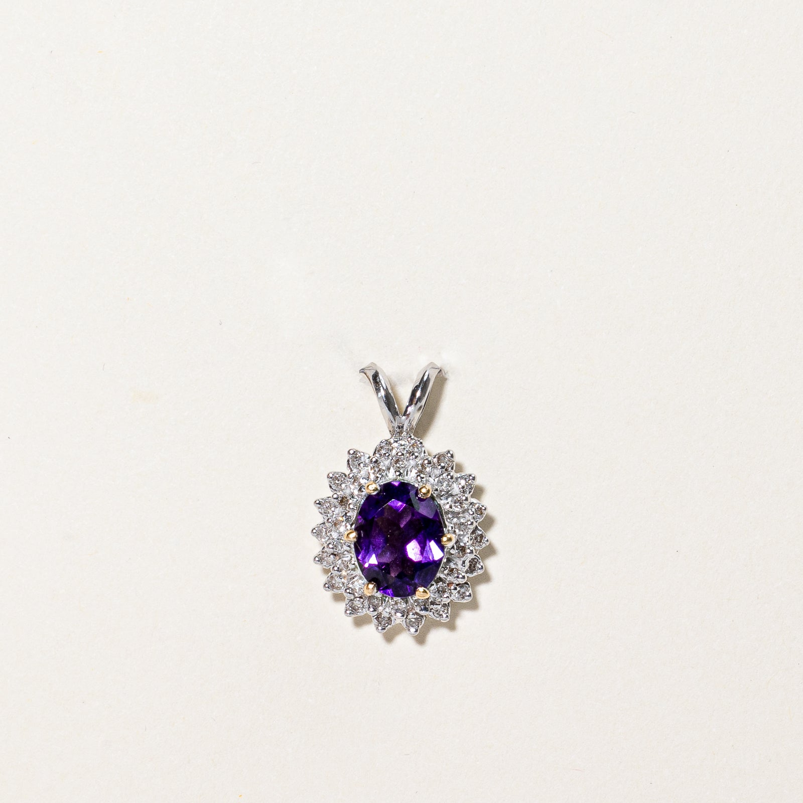 Oval Cut Amethyst & Diamond Halo Pendant | 1.85ct, 0.18ctw |