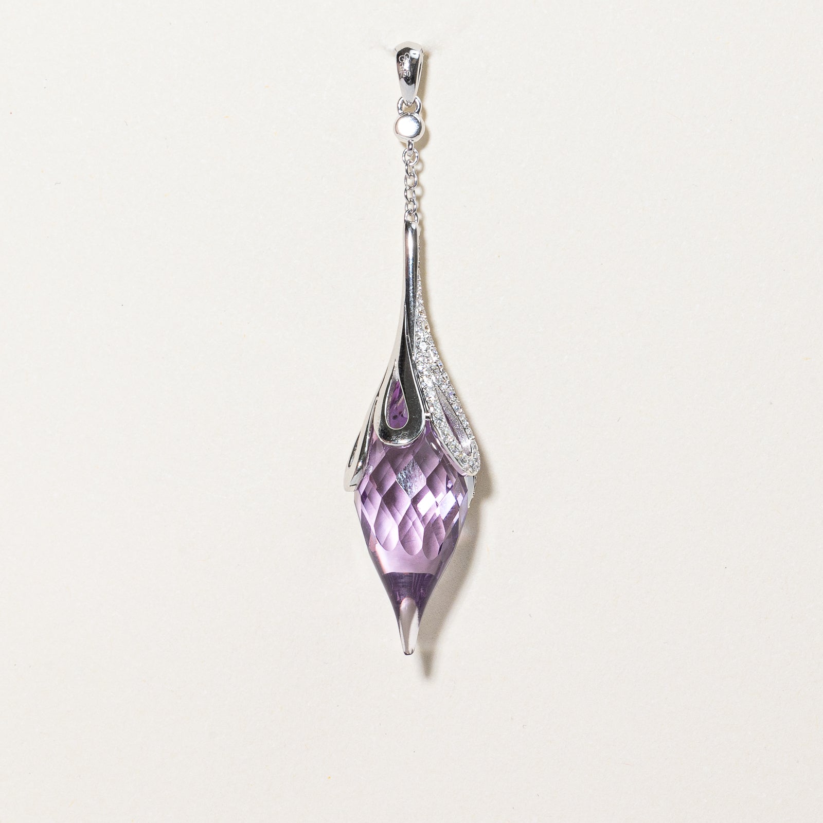 Briolette Amethyst & Diamond Drop Pendant | 7.00ct, 0.48ctw |