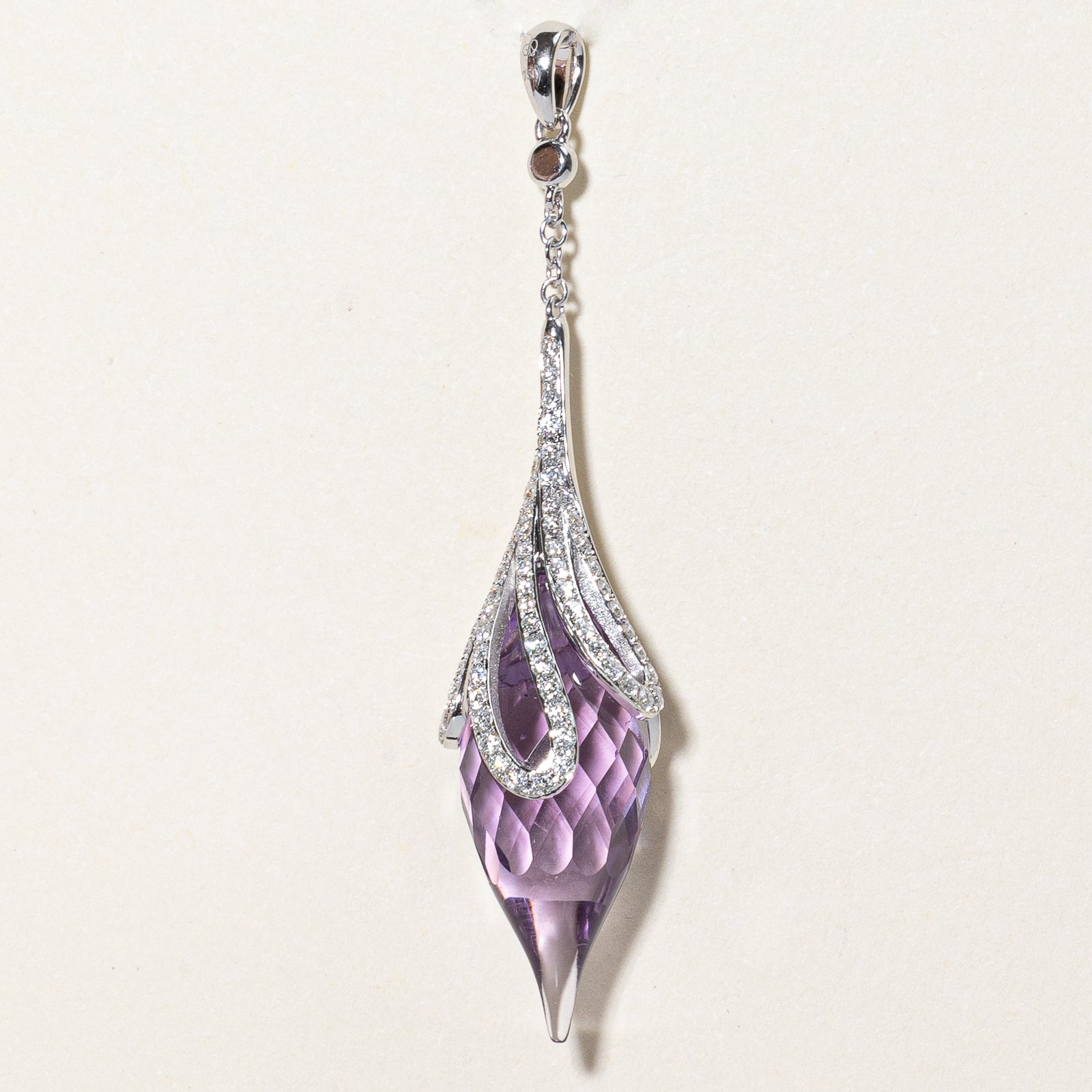 Briolette Amethyst & Diamond Drop Pendant | 7.00ct, 0.48ctw |