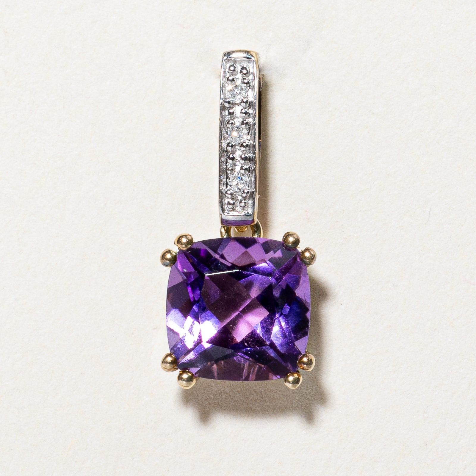 Pendentif carré en améthyste et diamant | 1,2 ct, 0,01 ct au total | 