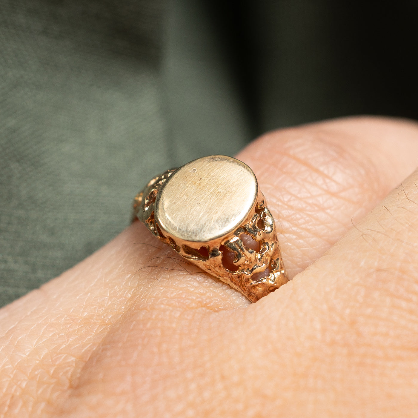 Bague chevalière vintage en or jaune 10 carats, anneau texturé | Taille 5,75