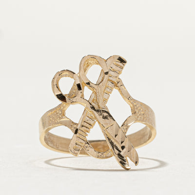 Vintage 10K Yellow Gold Textured Scissors & Comb Ring | SZ 5.75
