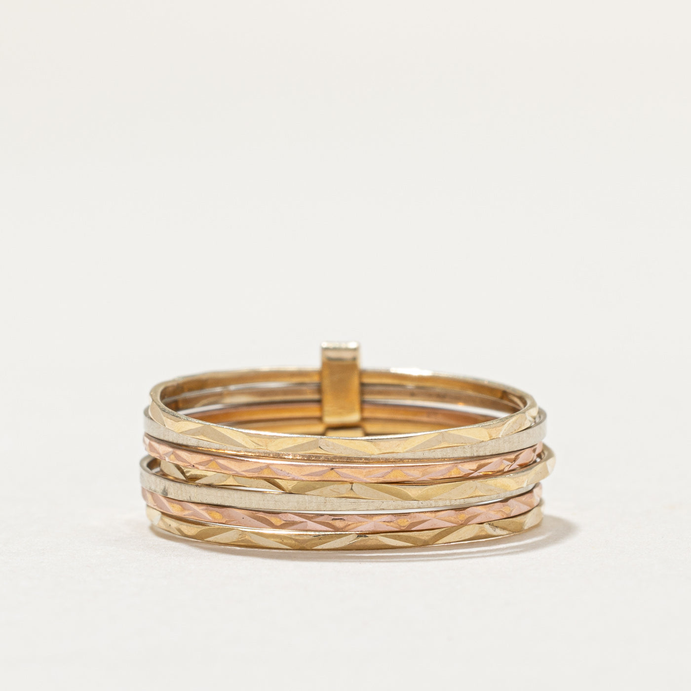 Vintage 14K Tri Tone Gold Diamond Cut Multi Band Ring | 8.0mm | SZ 7.25