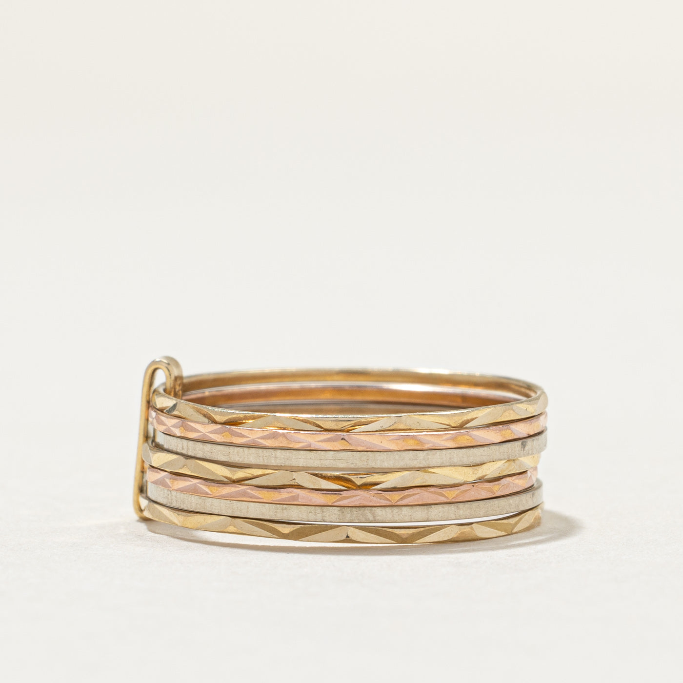 Vintage 14K Tri Tone Gold Diamond Cut Multi Band Ring | 8.0mm | SZ 7.25