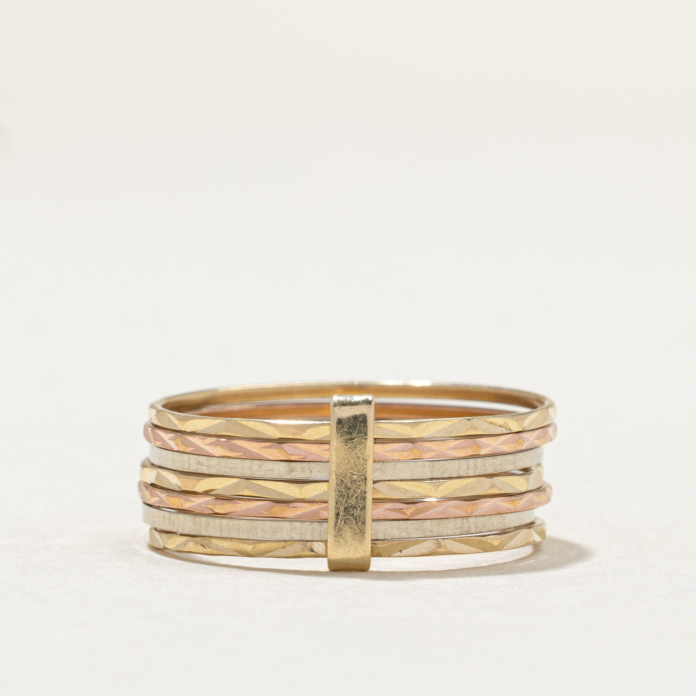 Vintage 14K Tri Tone Gold Diamond Cut Multi Band Ring | 8.0mm | SZ 7.25