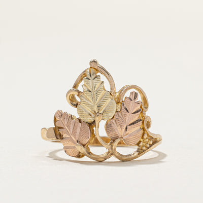 Vintage 10K Two Tone Gold Textured Leaf Design Ring | SZ 8