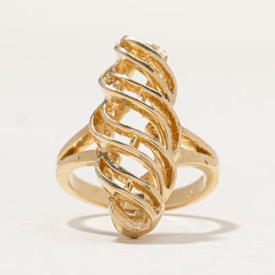 14K Yellow Gold Twisted Design Navette Ring | SZ 6