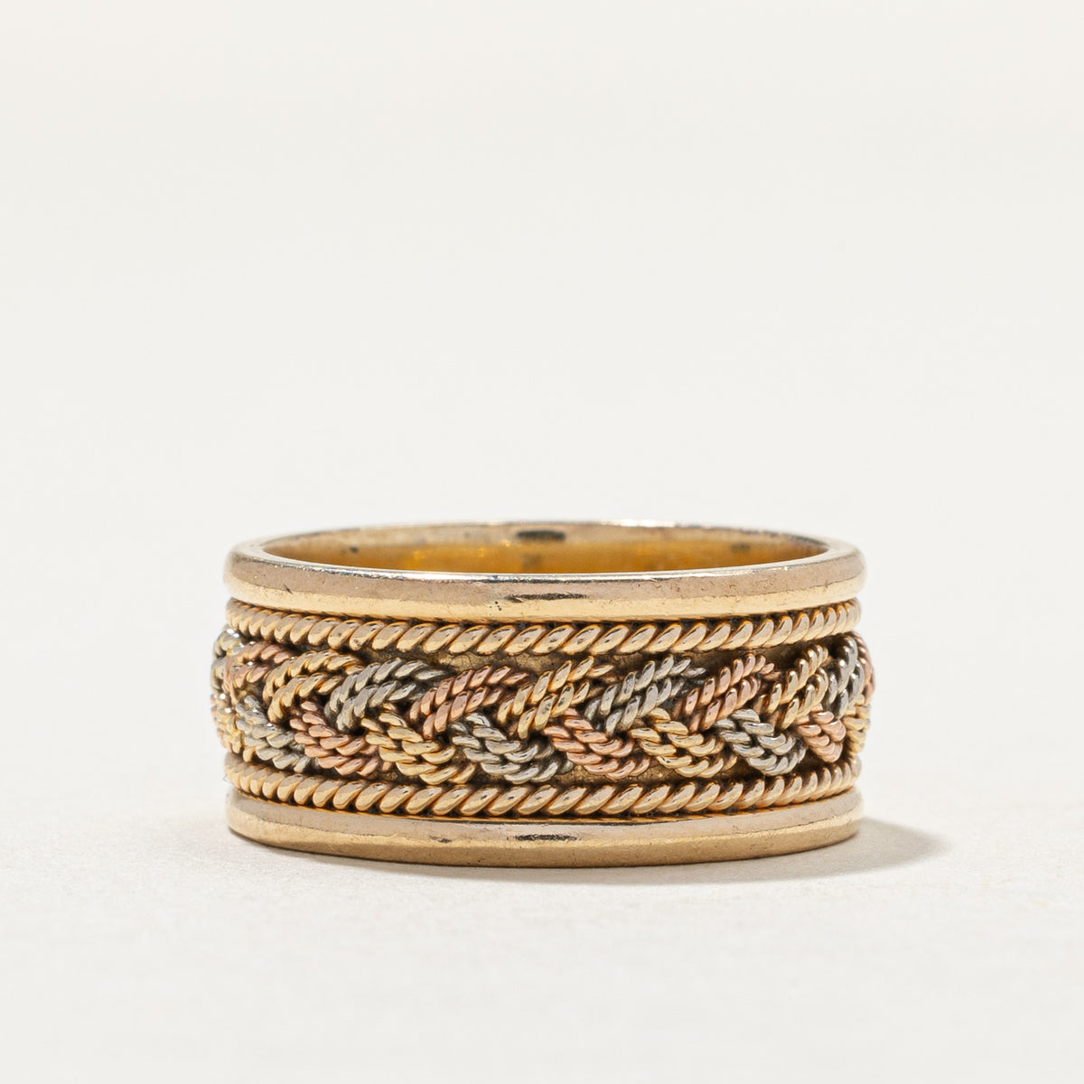Tri Braided Rope 14K Tri Tone Gold Braided Rope Band | 8.3mm | SZ 5.25