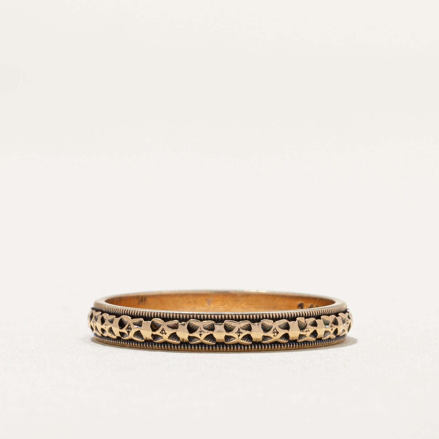 Bague vintage en or jaune 14 carats à bordure perlée texturée | 2,8 mm | Taille 6,5