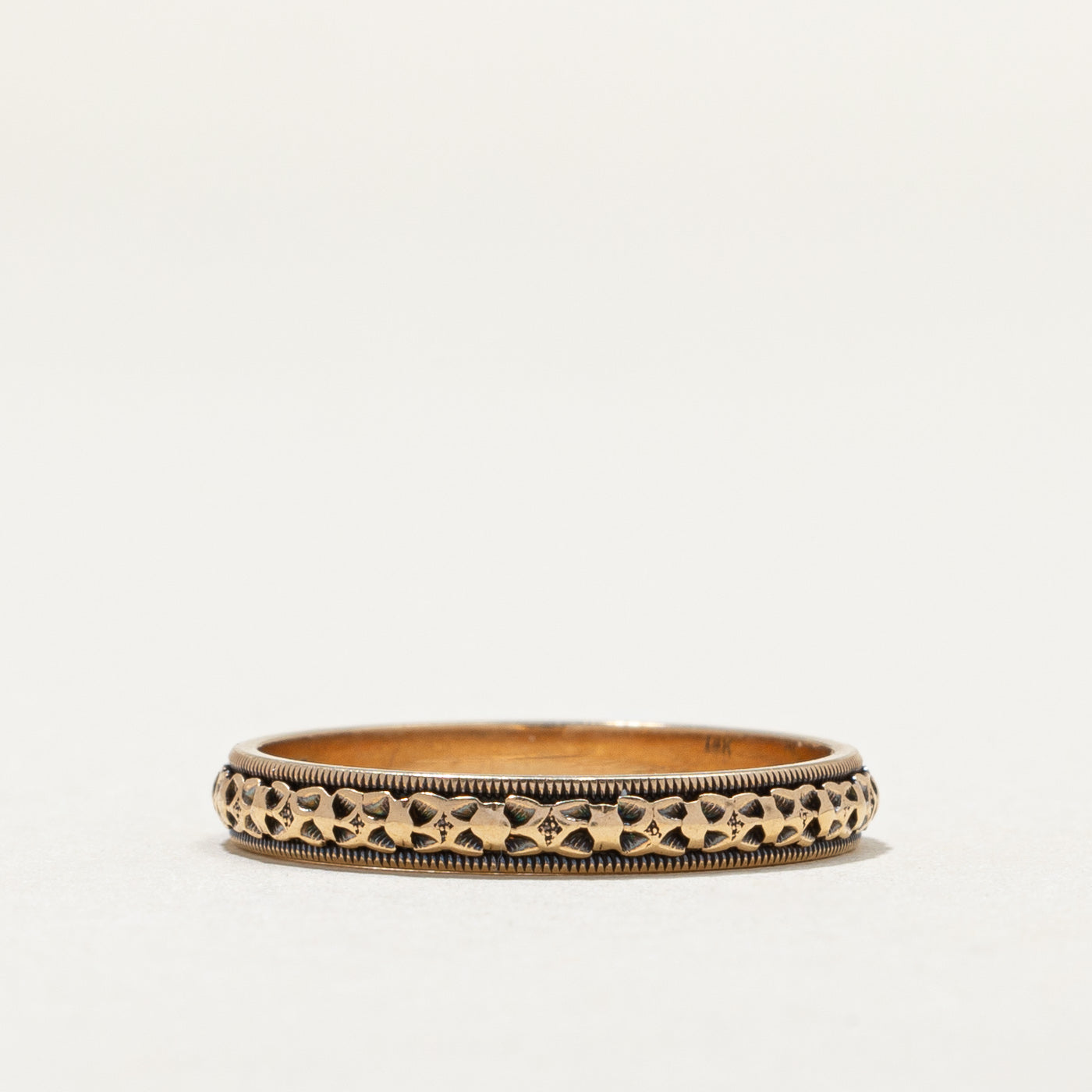 Bague vintage en or jaune 14 carats à bordure perlée texturée | 2,8 mm | Taille 6,5