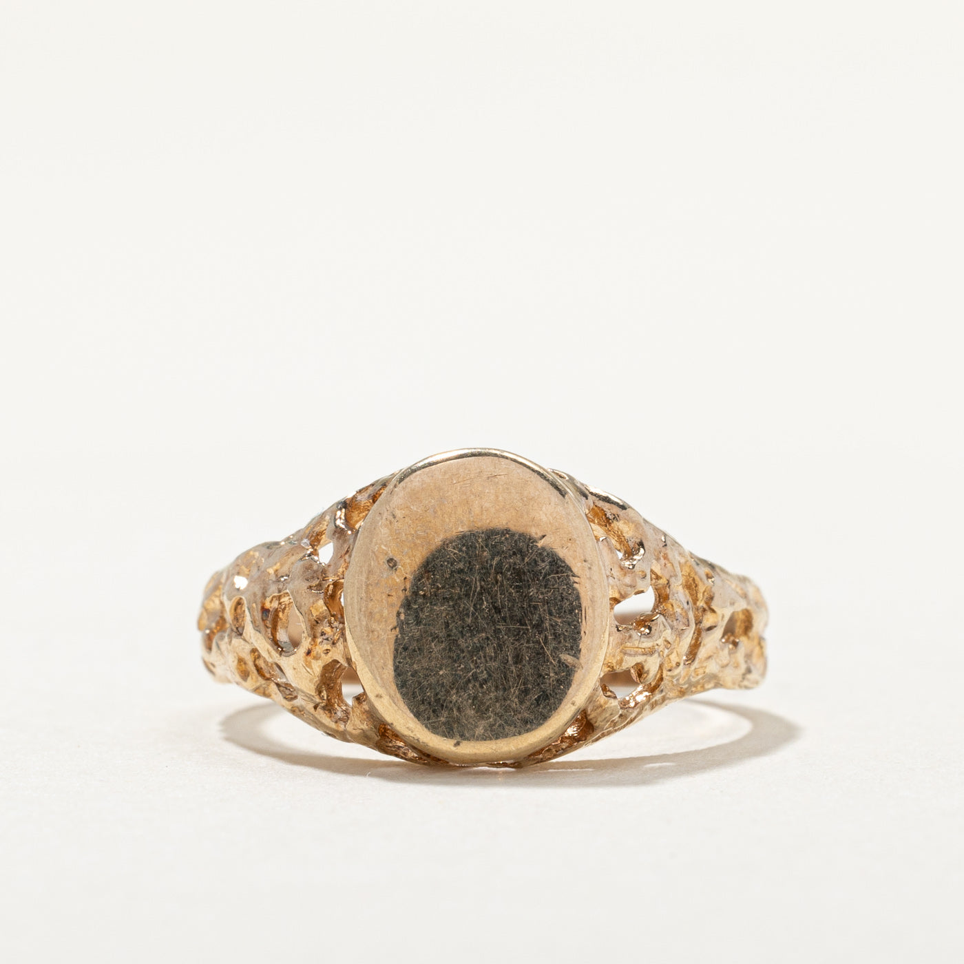 Bague chevalière vintage en or jaune 10 carats, anneau texturé | Taille 5,75