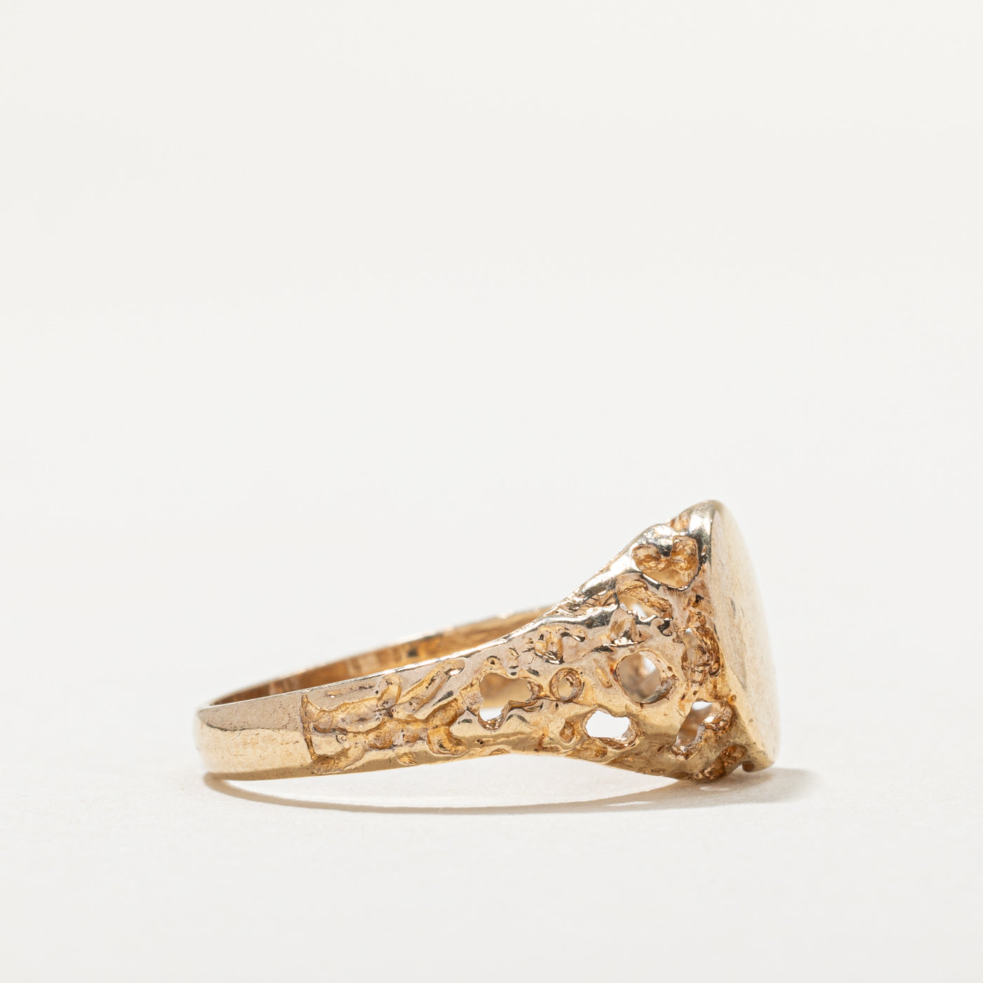 Bague chevalière vintage en or jaune 10 carats, anneau texturé | Taille 5,75