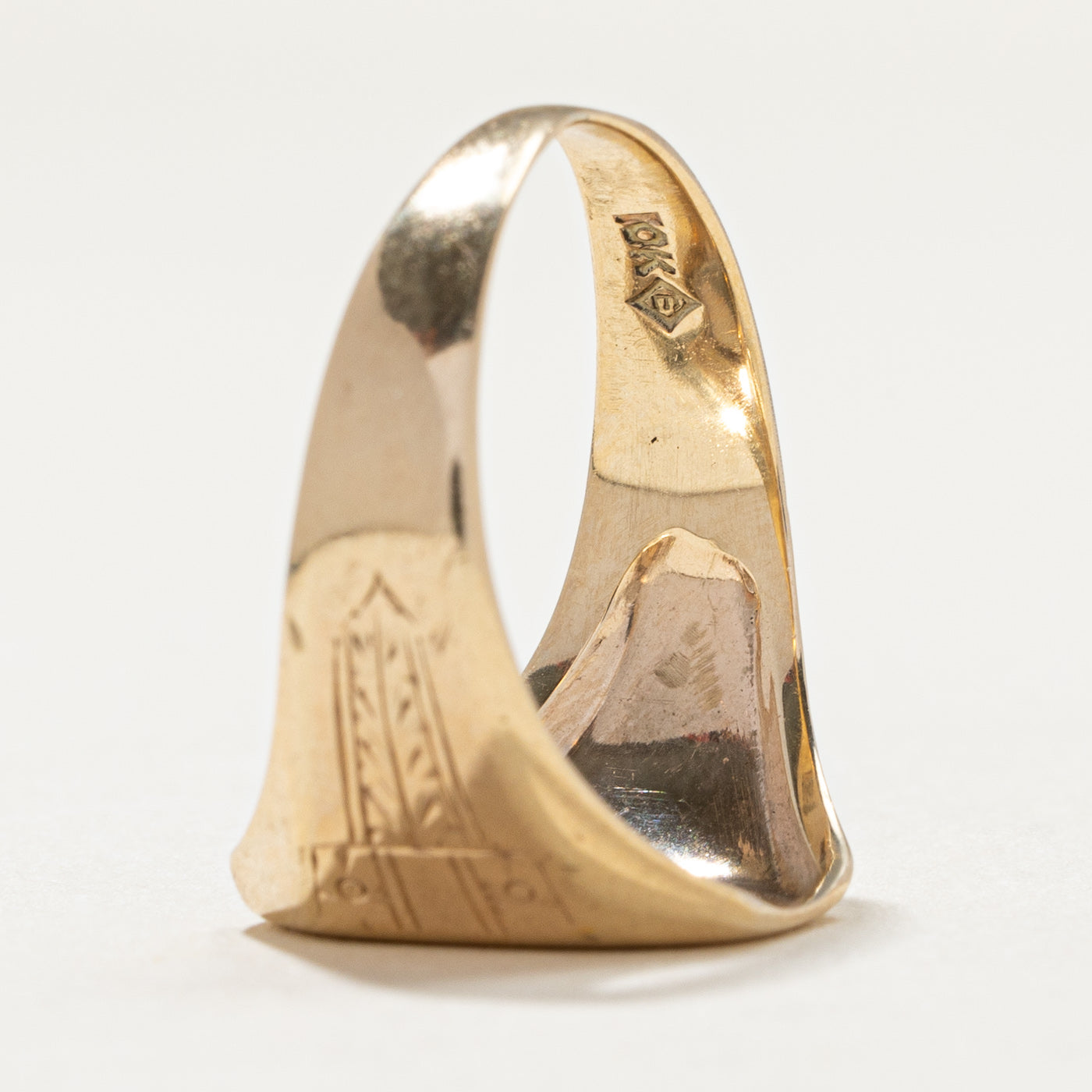 Bague chevalière vintage en or jaune 10 carats avec initiale « JE » | Taille 8,25