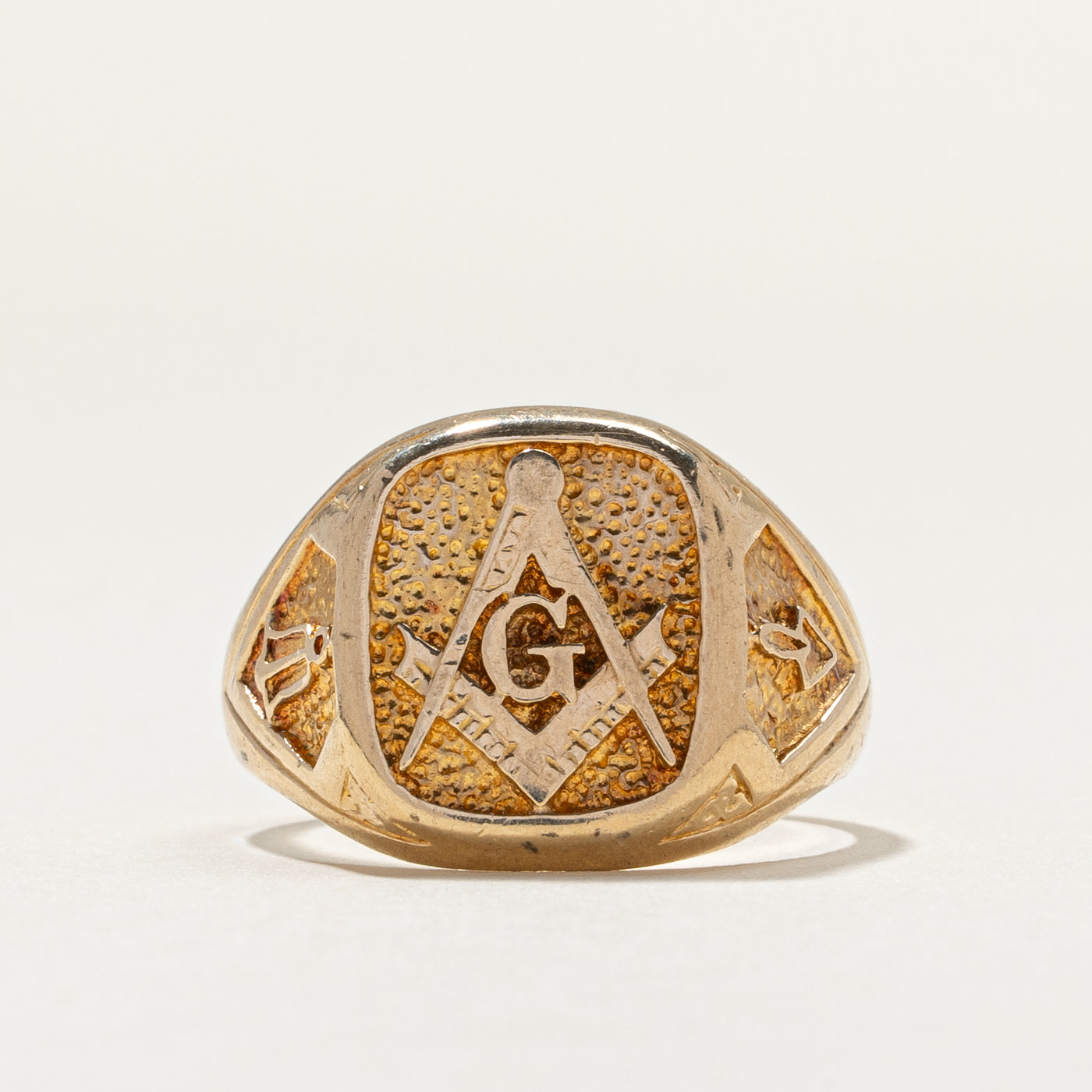 Bague chevalière franc-maçonne vintage en or jaune 10 carats | Taille 9,5