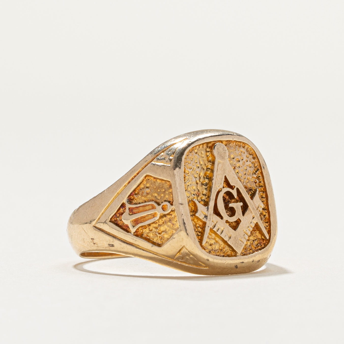 Bague chevalière franc-maçonne vintage en or jaune 10 carats | Taille 9,5