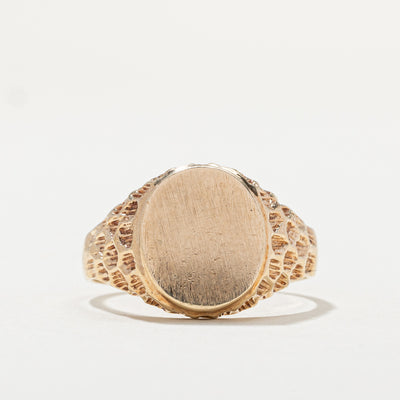 Vintage 10K Yellow Gold Signet Textured Shank Ring | SZ 9.5